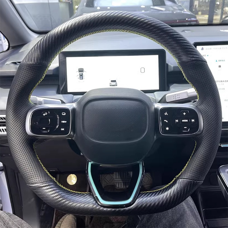 Fishing Boat Steering Wheel - カーボンファイバーステアリングホイールカバー,黒,本革,車のアクセサリー,byd dolphin,シールatto3,tang yuan plus