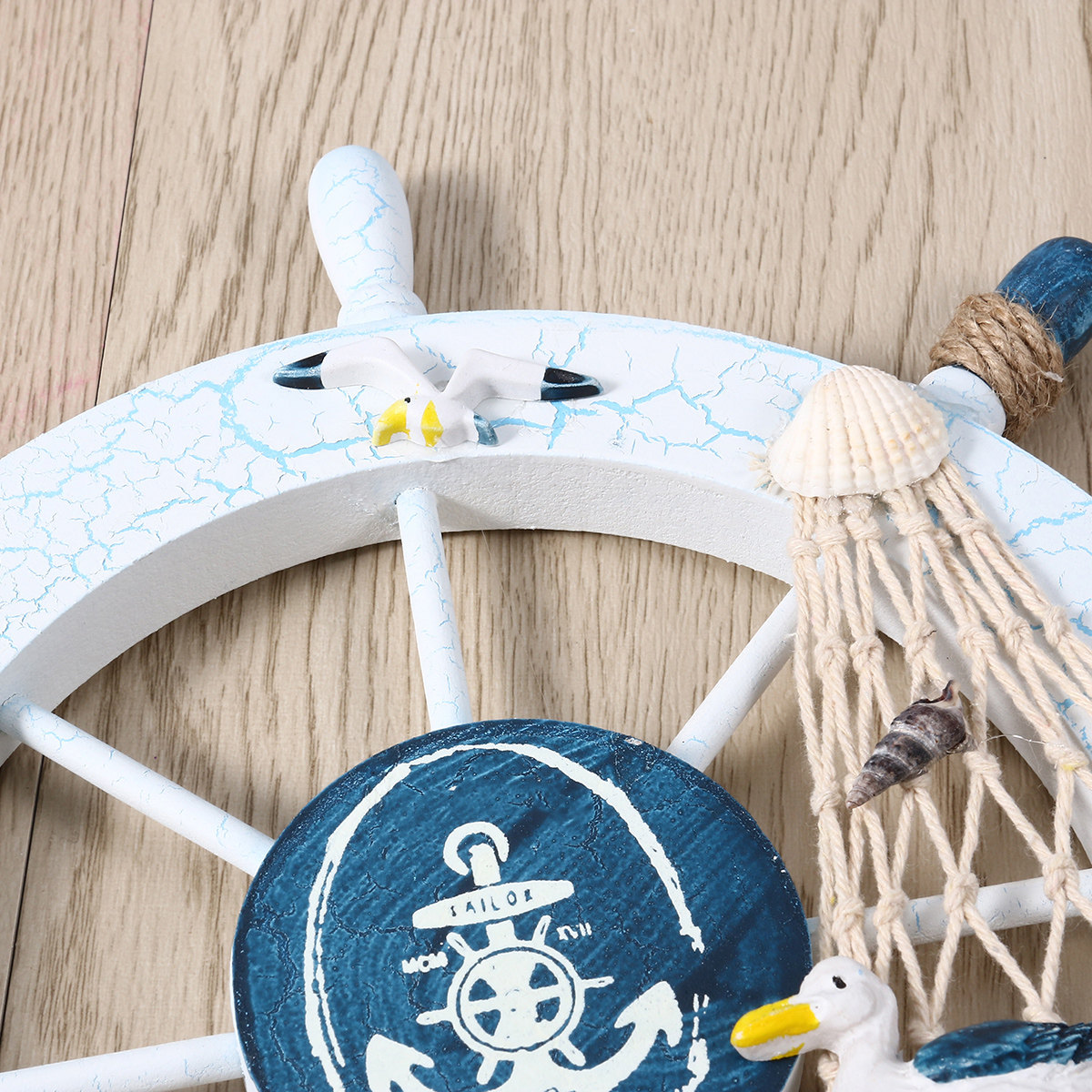 木製の船の舵輪、航海をテーマにした壁飾り、8本のスポーク、淡 - Fishing Boat Steering Wheel のレビューと価格